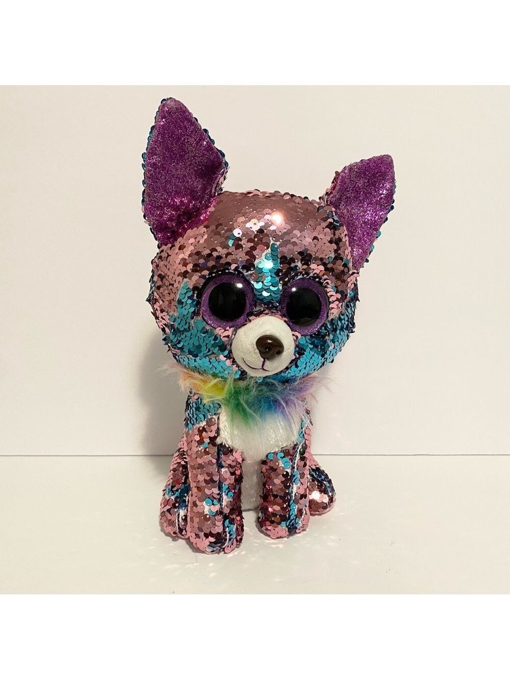 Ty Flippables Yappy Dog Sequin Blue Pink Plush Puppy Stuffed Animal Toy 10” Boo